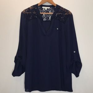 DANIEL RAINN Navy Blue Blouse Lace Inset XL